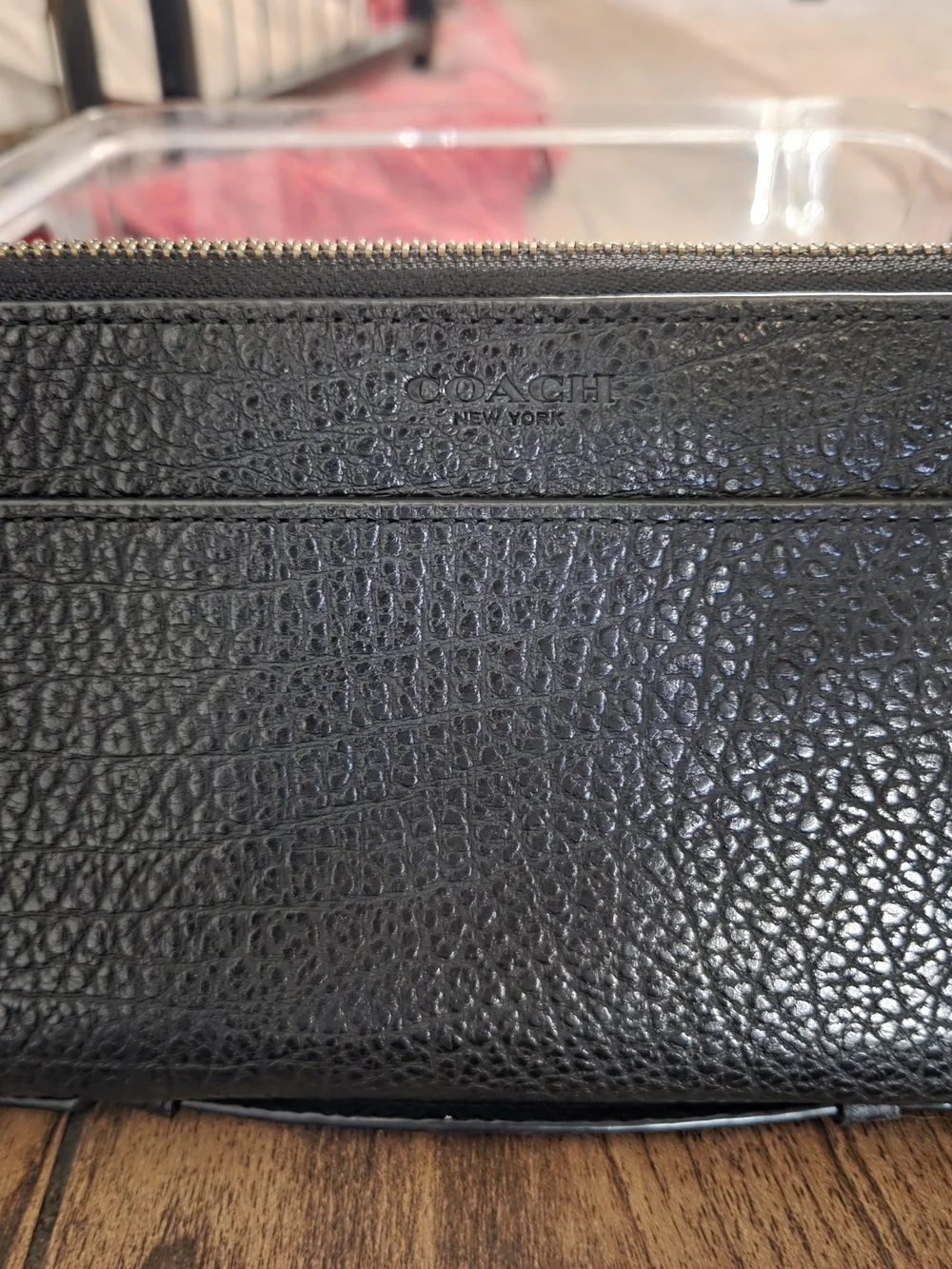 Coach Unisex Black Pebbled Leather Double Zip Wallet XL Organizer Clutch